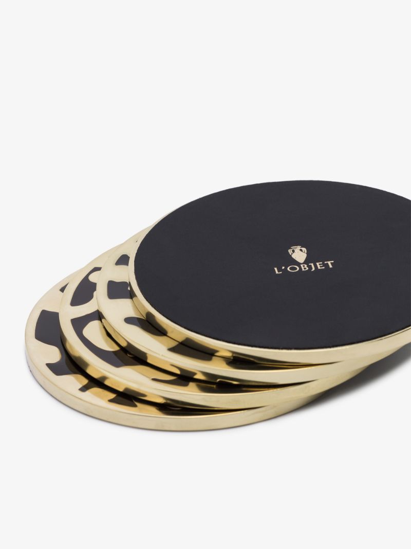 Gold Tone Leopard Pattern Coaster Set