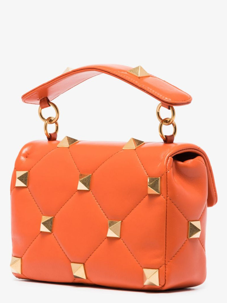 Orange Roman Stud Medium Leather Cross Body Bag
