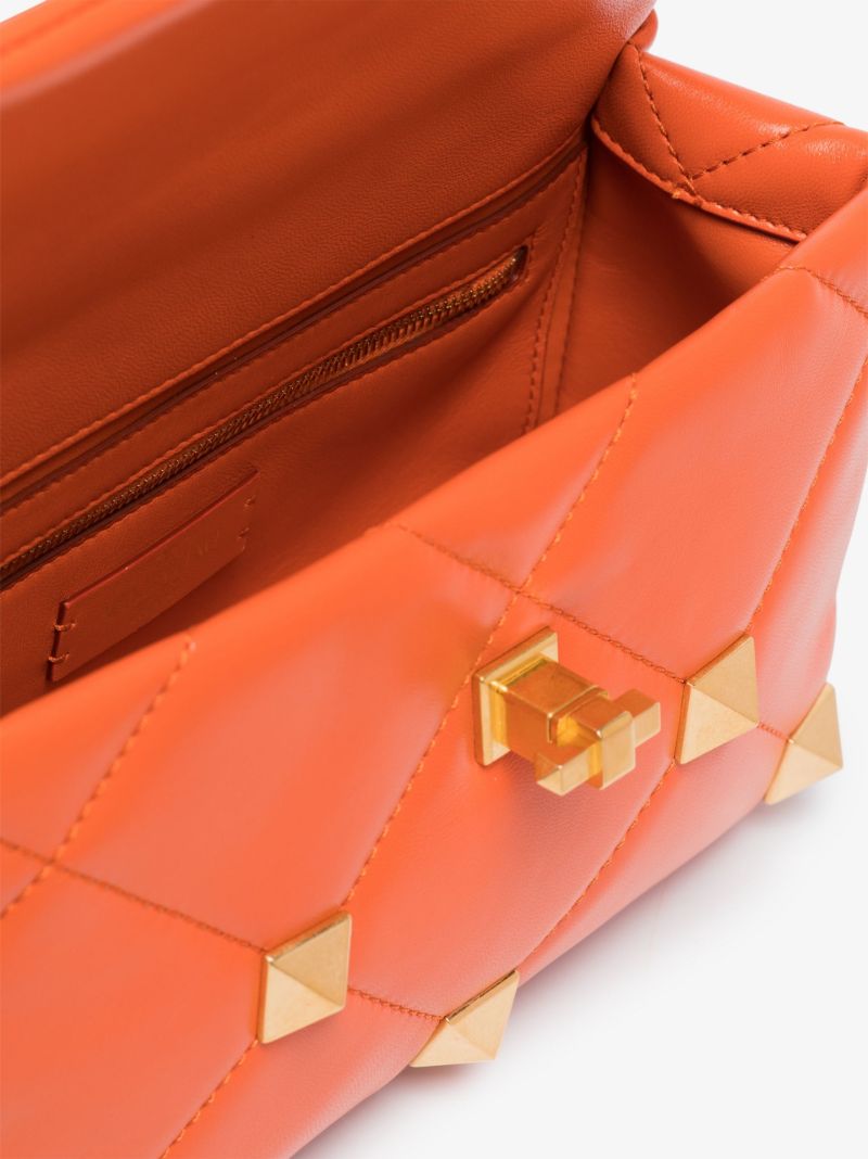 Orange Roman Stud Medium Leather Cross Body Bag