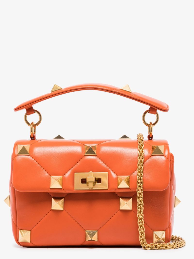 Orange Roman Stud Medium Leather Cross Body Bag