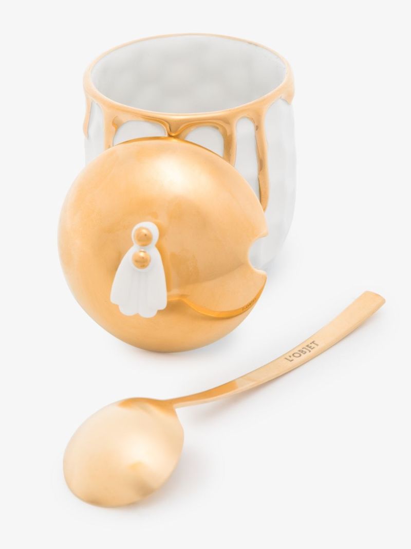 White and 24k Yellow Gold Beehive Honeypot