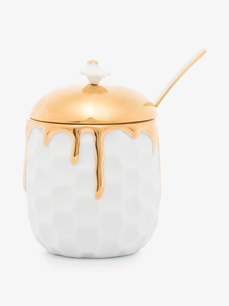 White and 24k Yellow Gold Beehive Honeypot