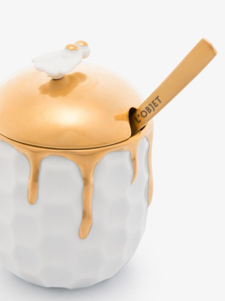 White and 24k Yellow Gold Beehive Honeypot