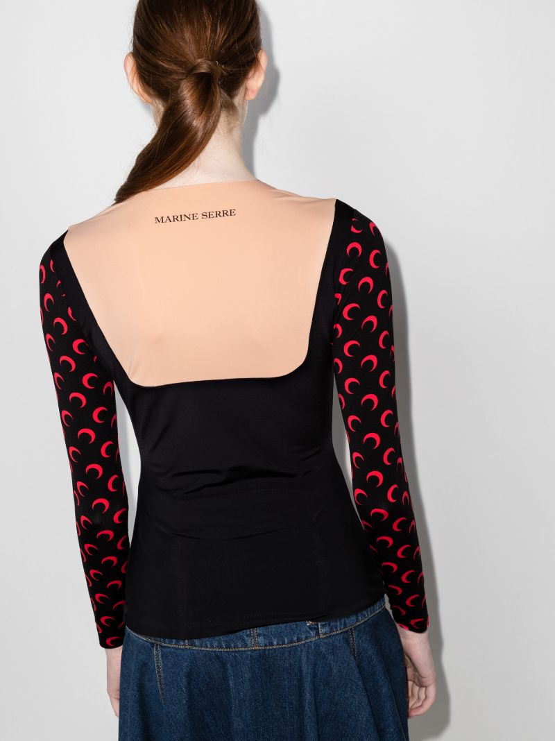 Trompe L'oeil Neckline Crescent Moon Print Top