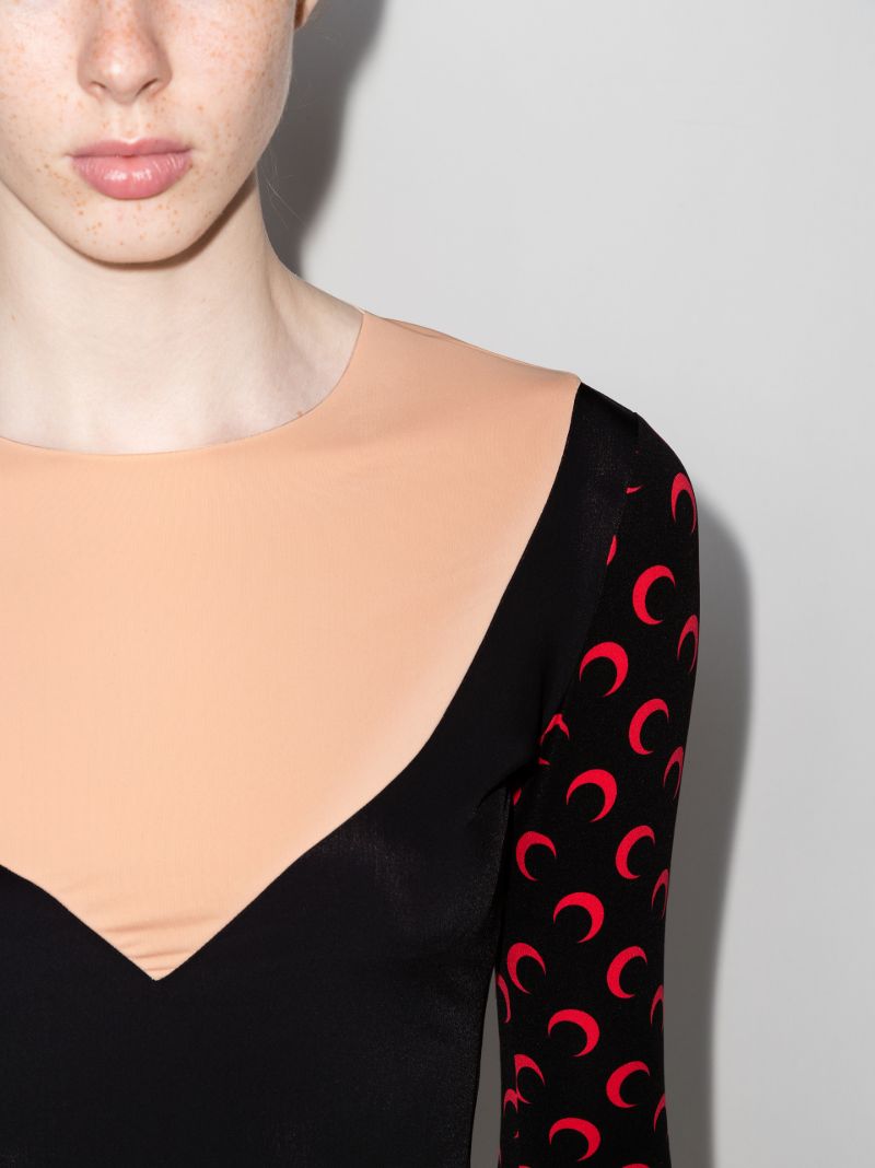 Trompe L'oeil Neckline Crescent Moon Print Top