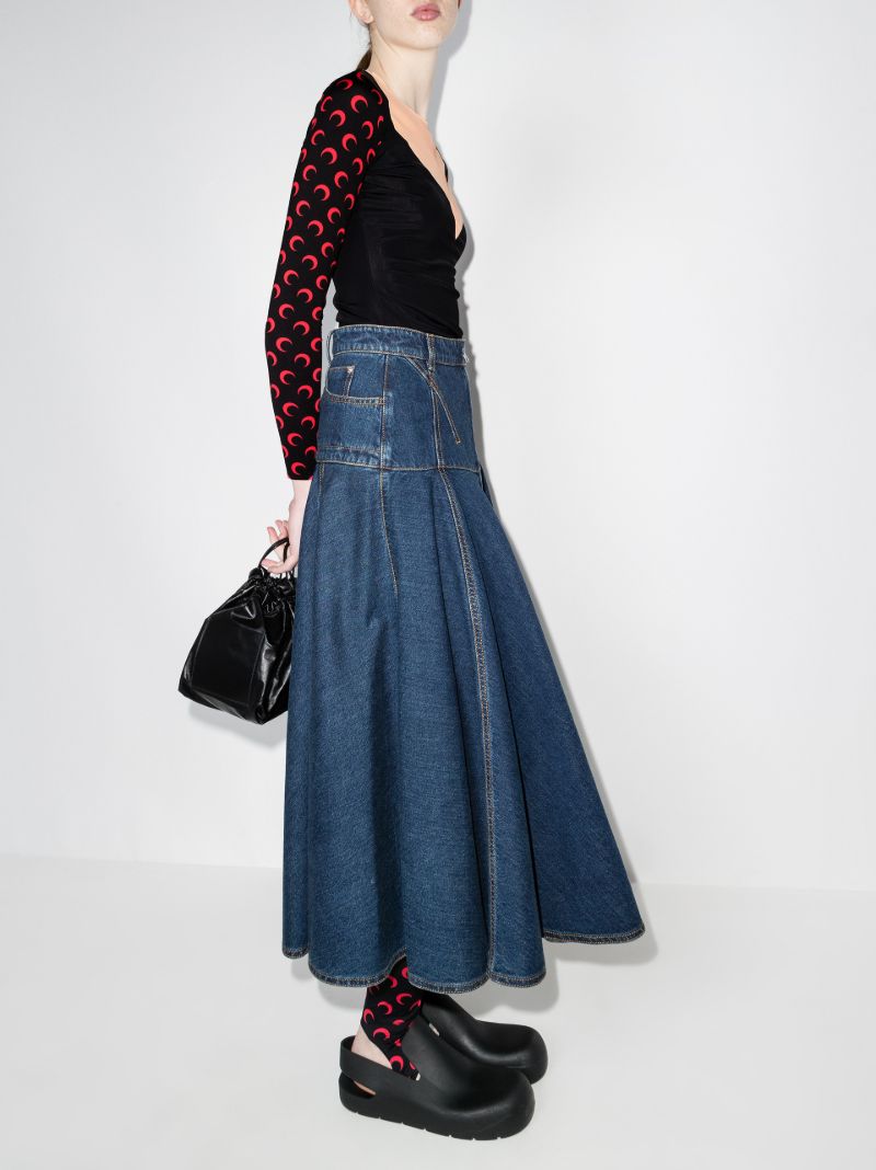Trompe L'oeil Neckline Crescent Moon Print Top