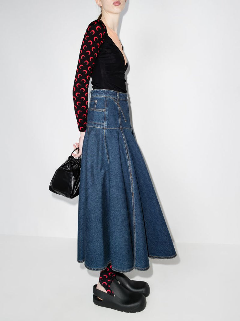 Trompe L'oeil Neckline Crescent Moon Print Top