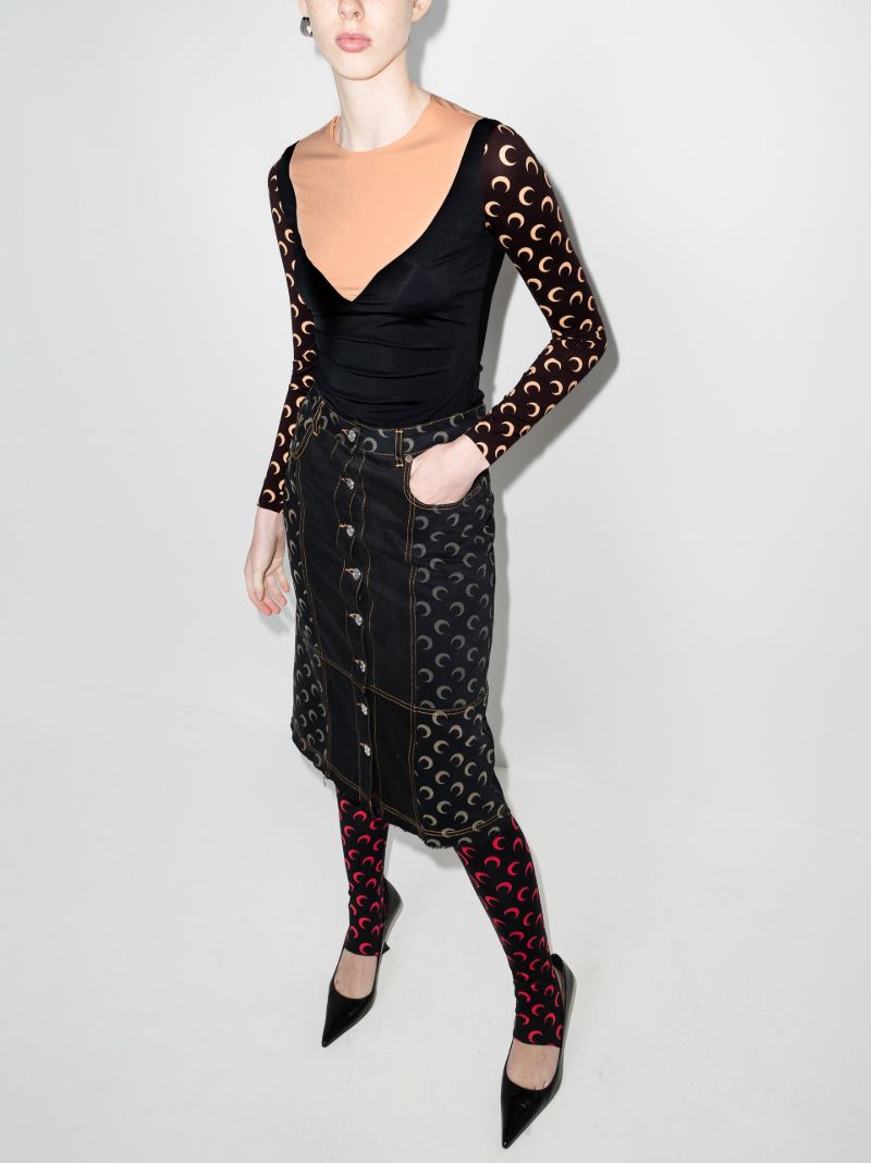Trompe L'oeil Neckline Crescent Moon Print Top