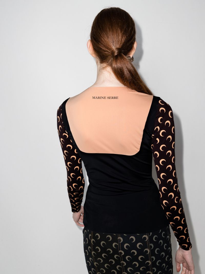 Trompe L'oeil Neckline Crescent Moon Print Top