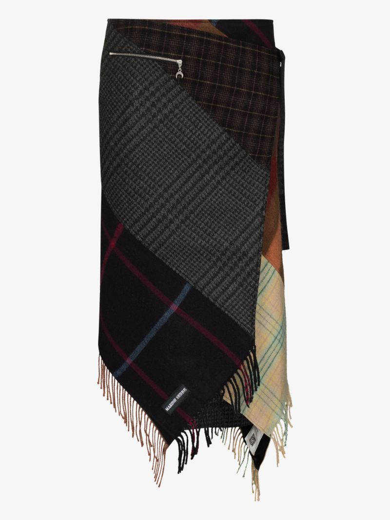 Regenerated Tartan Wool Midi Skirt