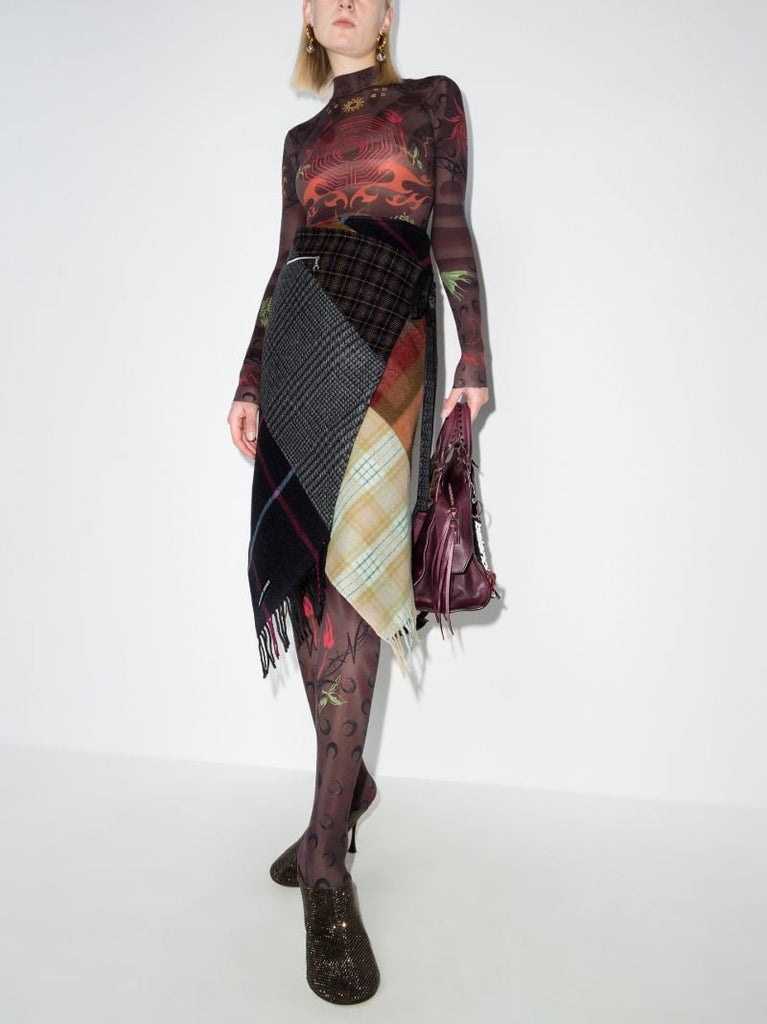 Regenerated Tartan Wool Midi Skirt