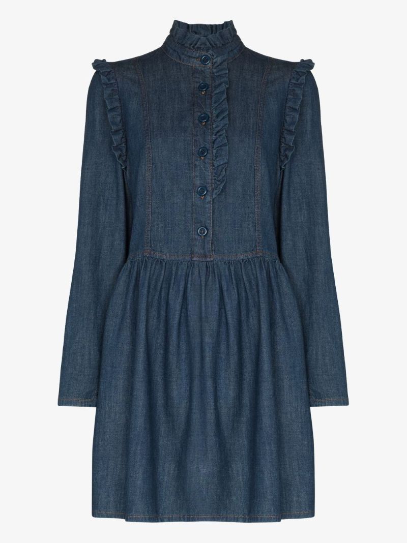 Ruffle-trim Denim Dress