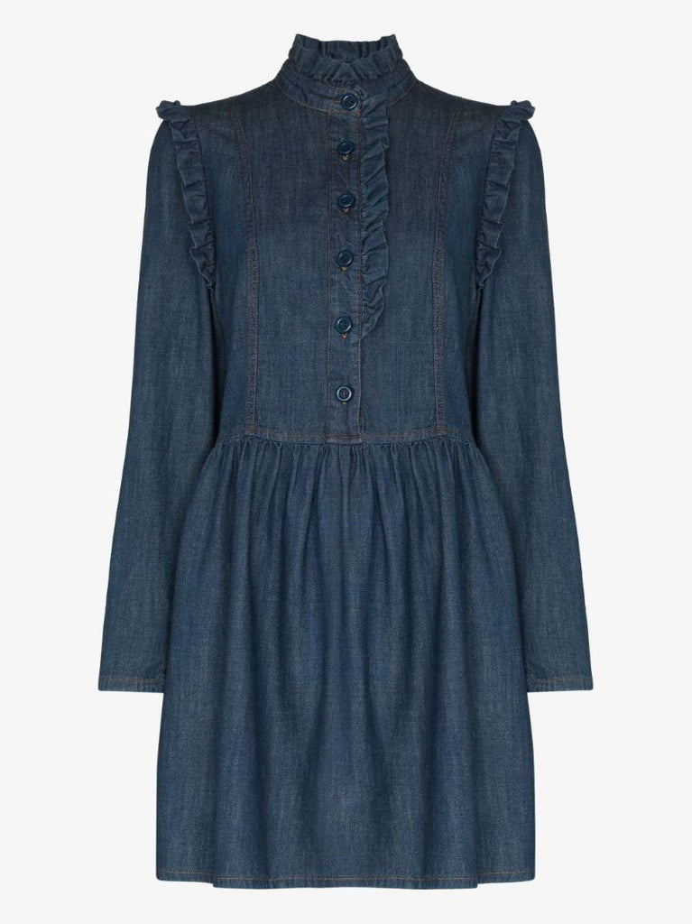 Ruffle-trim Denim Dress