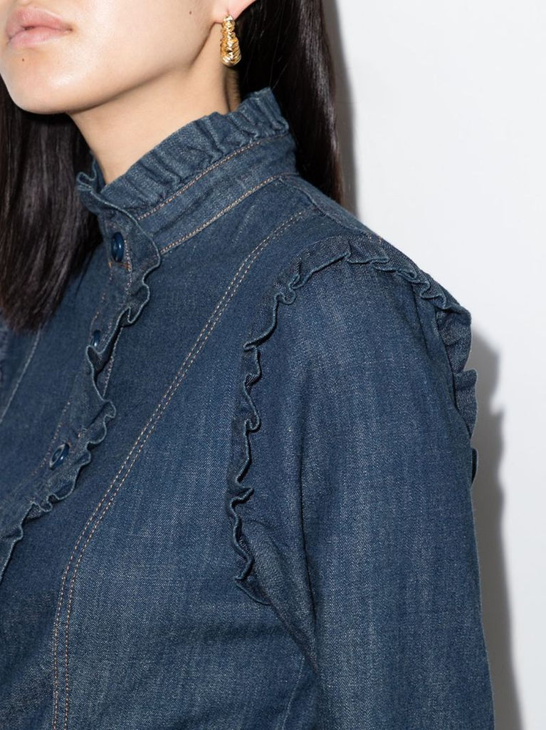 Ruffle-trim Denim Dress