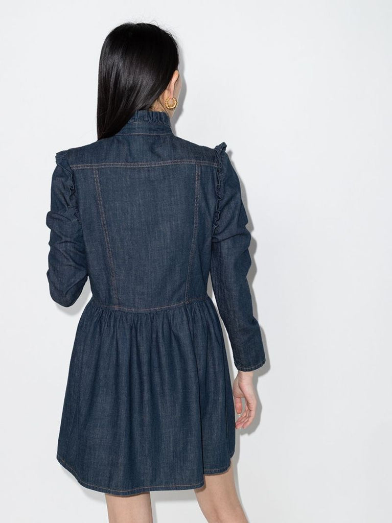 Ruffle-trim Denim Dress