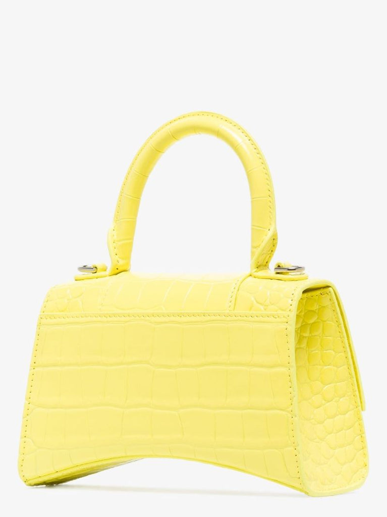 Yellow Hourglass Xs Mock Croc Leather Top Handle Bag