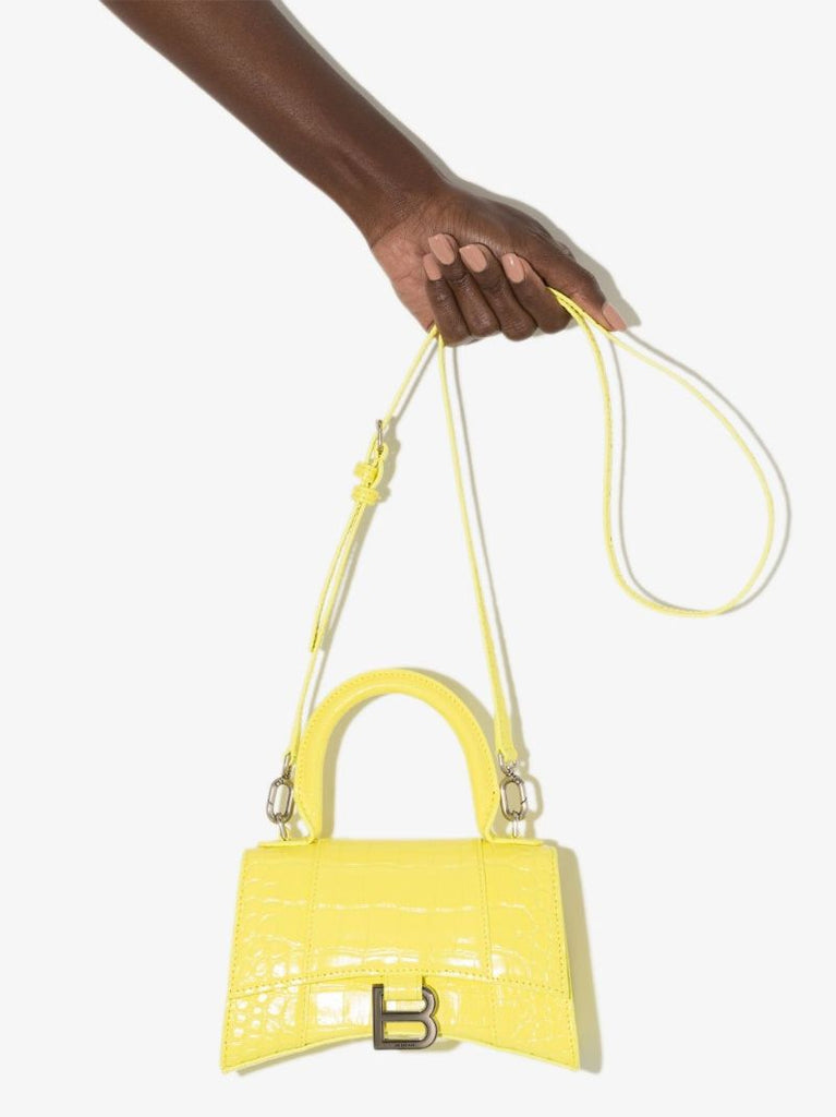 Yellow Hourglass Xs Mock Croc Leather Top Handle Bag