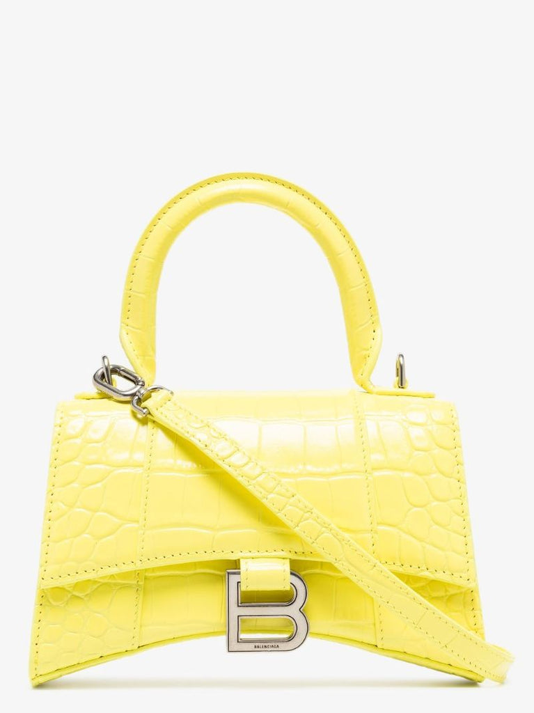 Yellow Hourglass Xs Mock Croc Leather Top Handle Bag