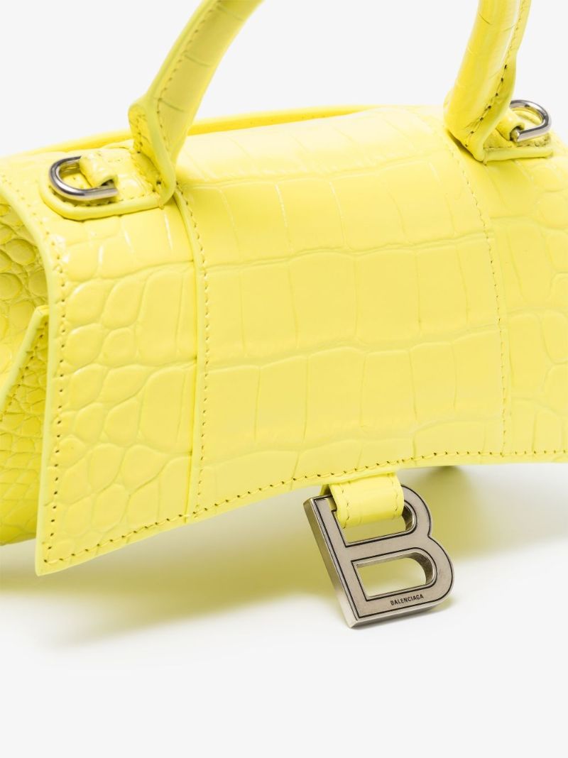 Yellow Hourglass Xs Mock Croc Leather Top Handle Bag