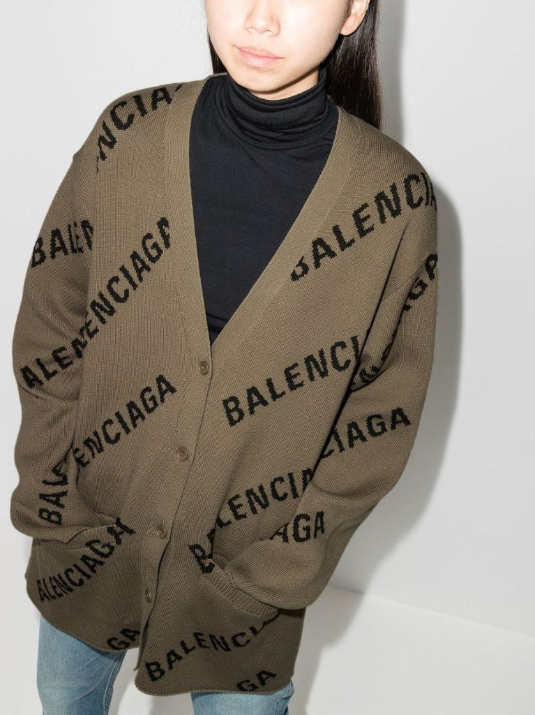 Brown Logo Intarsia Cardigan