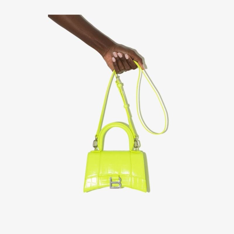 Neon Yellow Xs Mock Croc Leather Top Handle Bag