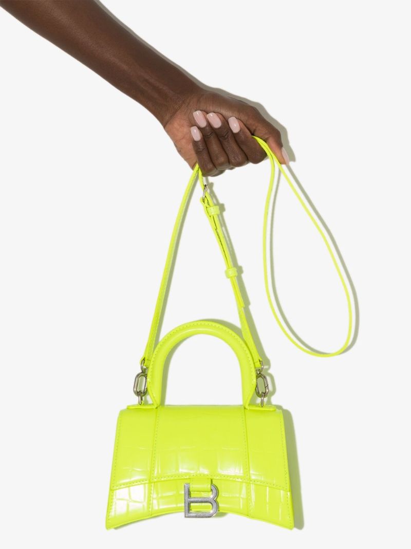 Neon Yellow Xs Mock Croc Leather Top Handle Bag