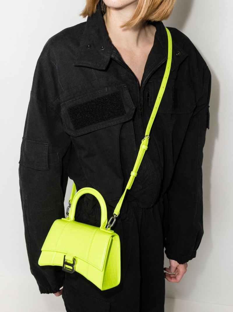Neon Yellow Xs Mock Croc Leather Top Handle Bag