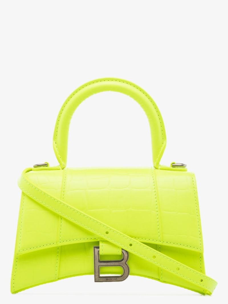 Neon Yellow Xs Mock Croc Leather Top Handle Bag