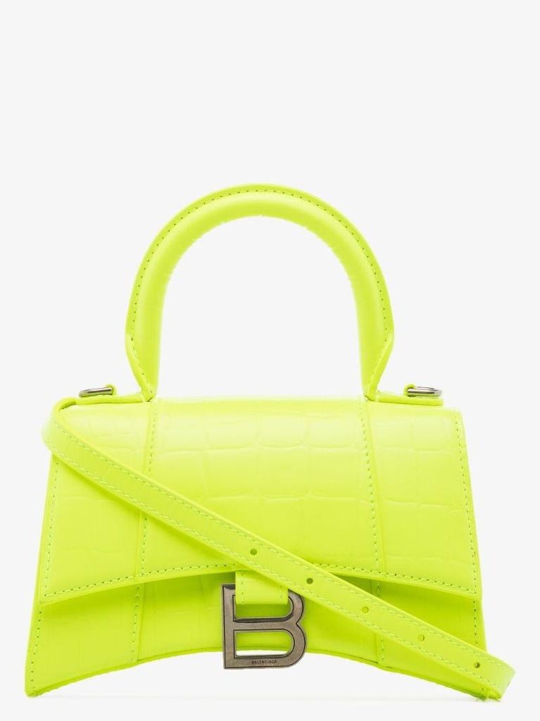 Neon Yellow Xs Mock Croc Leather Top Handle Bag