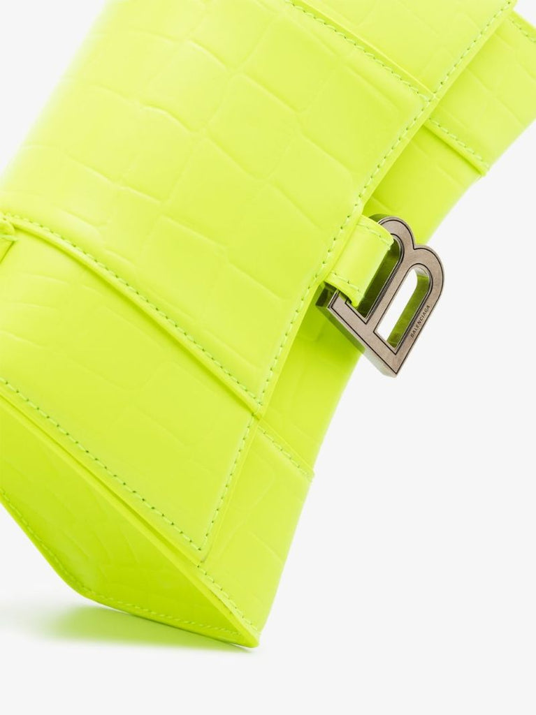Neon Yellow Xs Mock Croc Leather Top Handle Bag