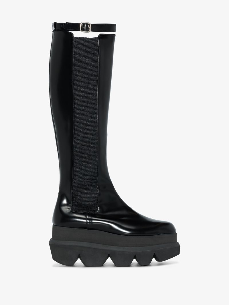 Black 85 Flatform Leather Knee-high Boots