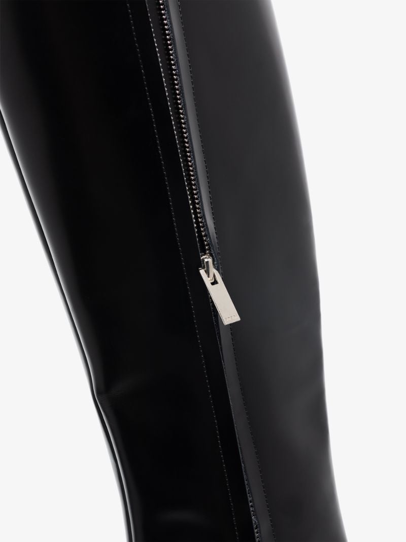 Black 85 Flatform Leather Knee-high Boots