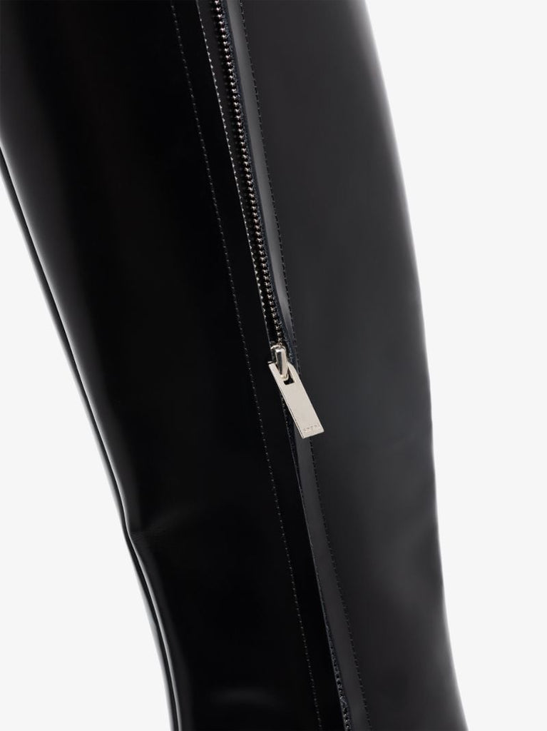 Black 85 Flatform Leather Knee-high Boots