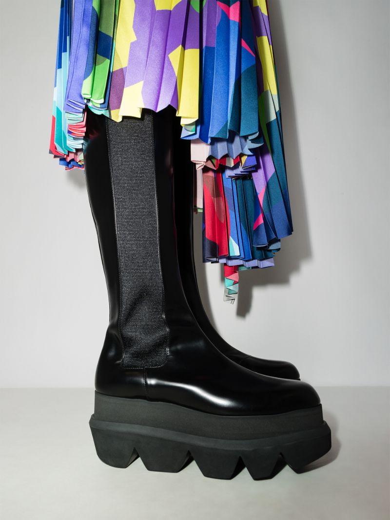 Black 85 Flatform Leather Knee-high Boots