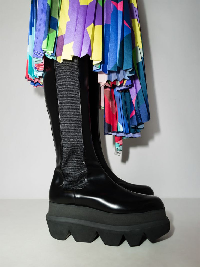 Black 85 Flatform Leather Knee-high Boots