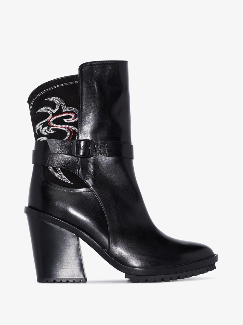 Black 110 Embroidered Leather Ankle Boots