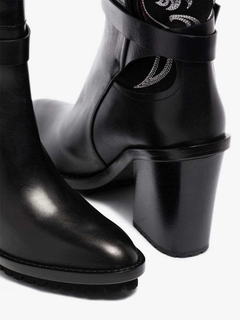 Black 110 Embroidered Leather Ankle Boots