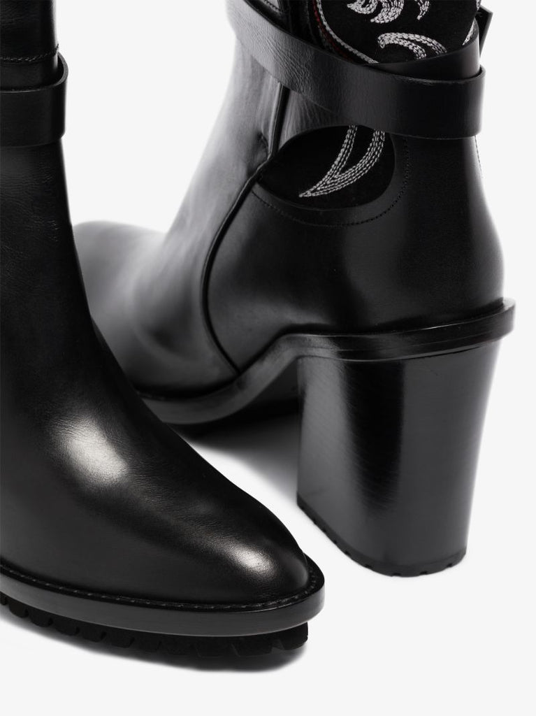 Black 110 Embroidered Leather Ankle Boots