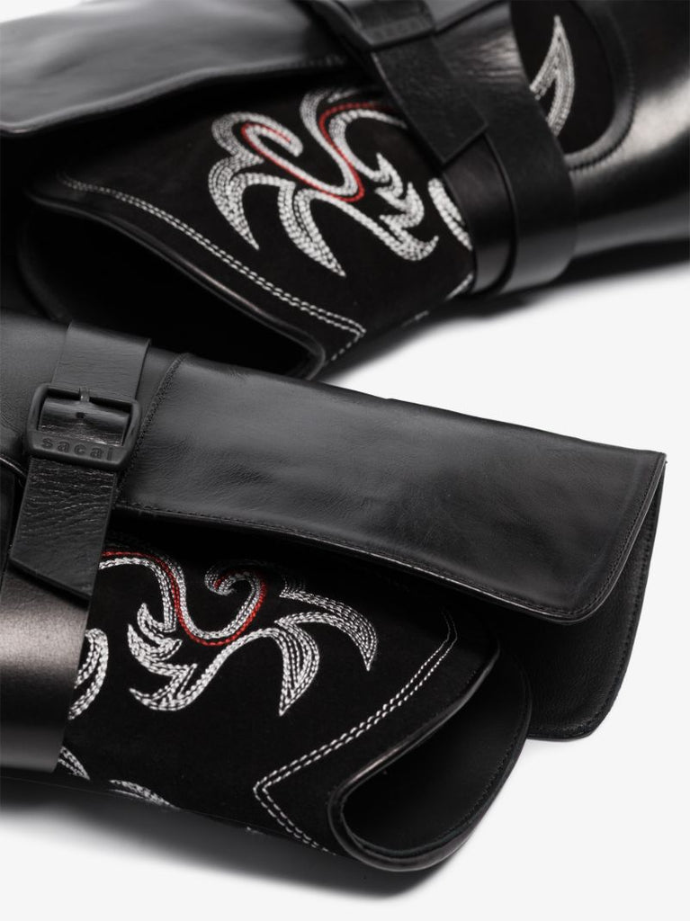 Black 110 Embroidered Leather Ankle Boots
