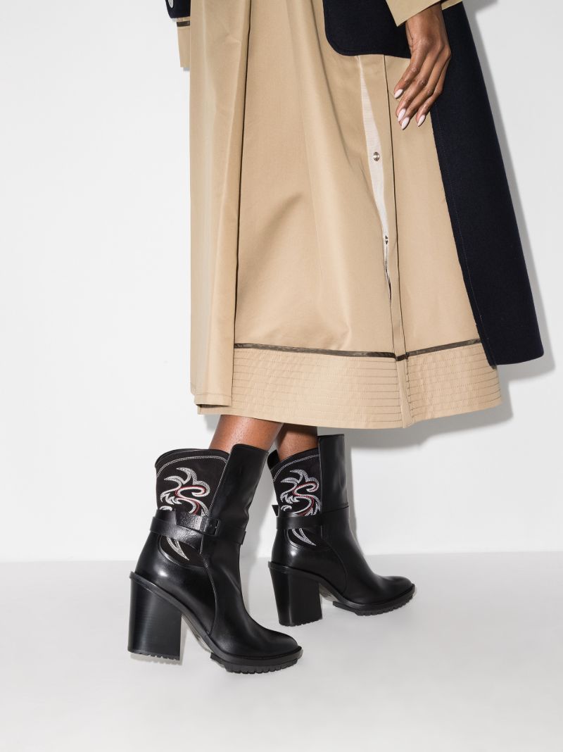 Black 110 Embroidered Leather Ankle Boots
