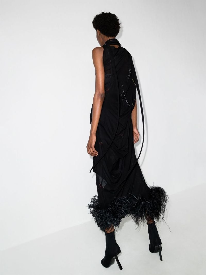 Feather Trim Silk Gown