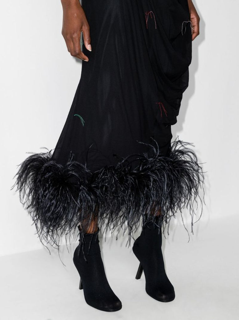 Feather Trim Silk Gown