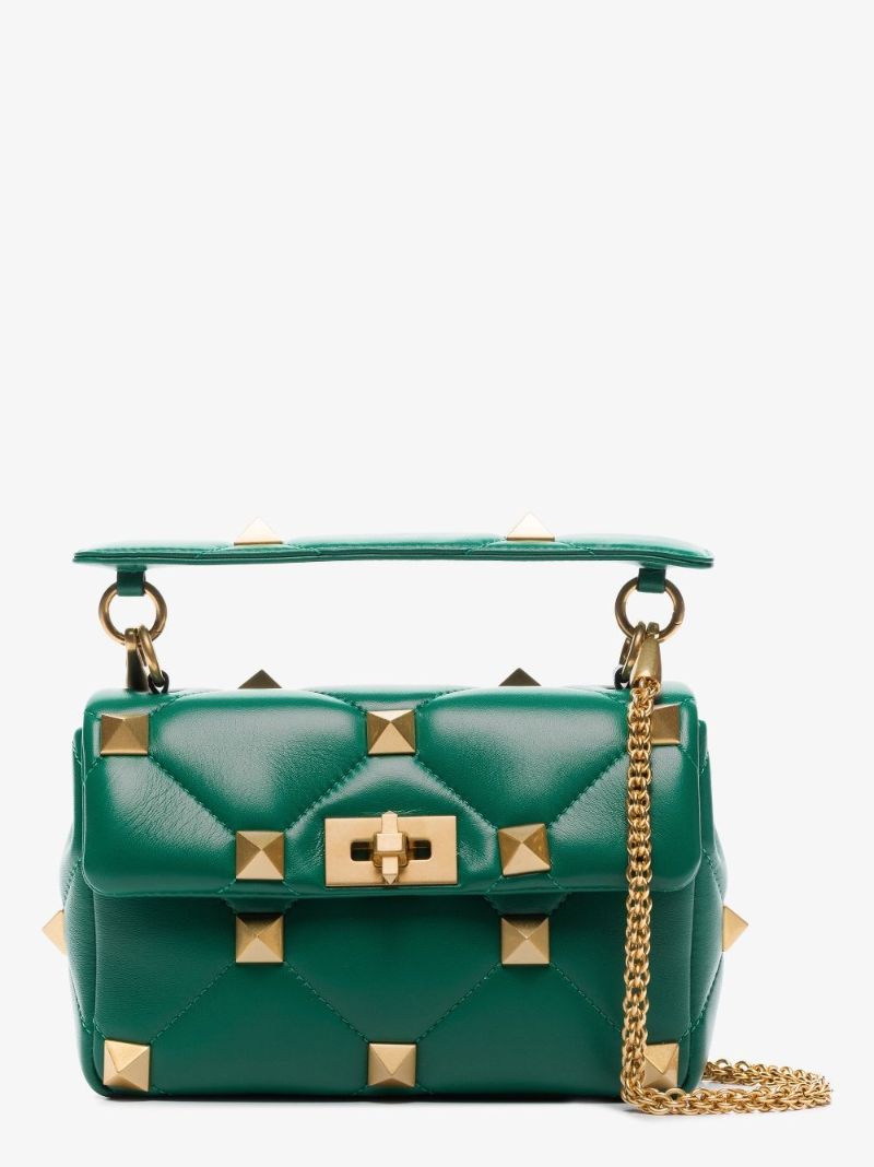 Green Roman Stud Medium Leather Shoulder Bag