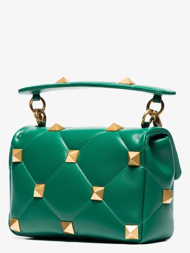 Green Roman Stud Medium Leather Shoulder Bag