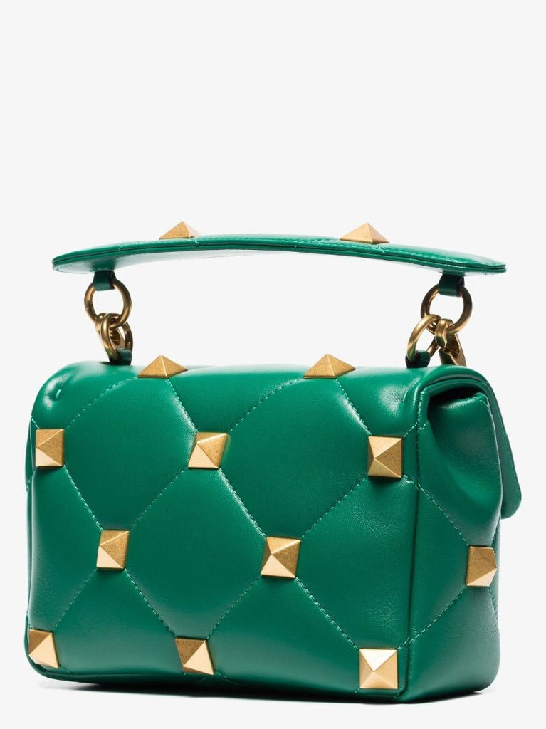 Green Roman Stud Medium Leather Shoulder Bag