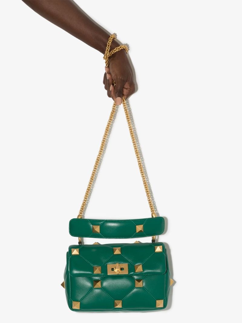 Green Roman Stud Medium Leather Shoulder Bag