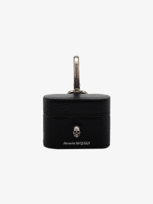 Black Skull Leather Airpods Case