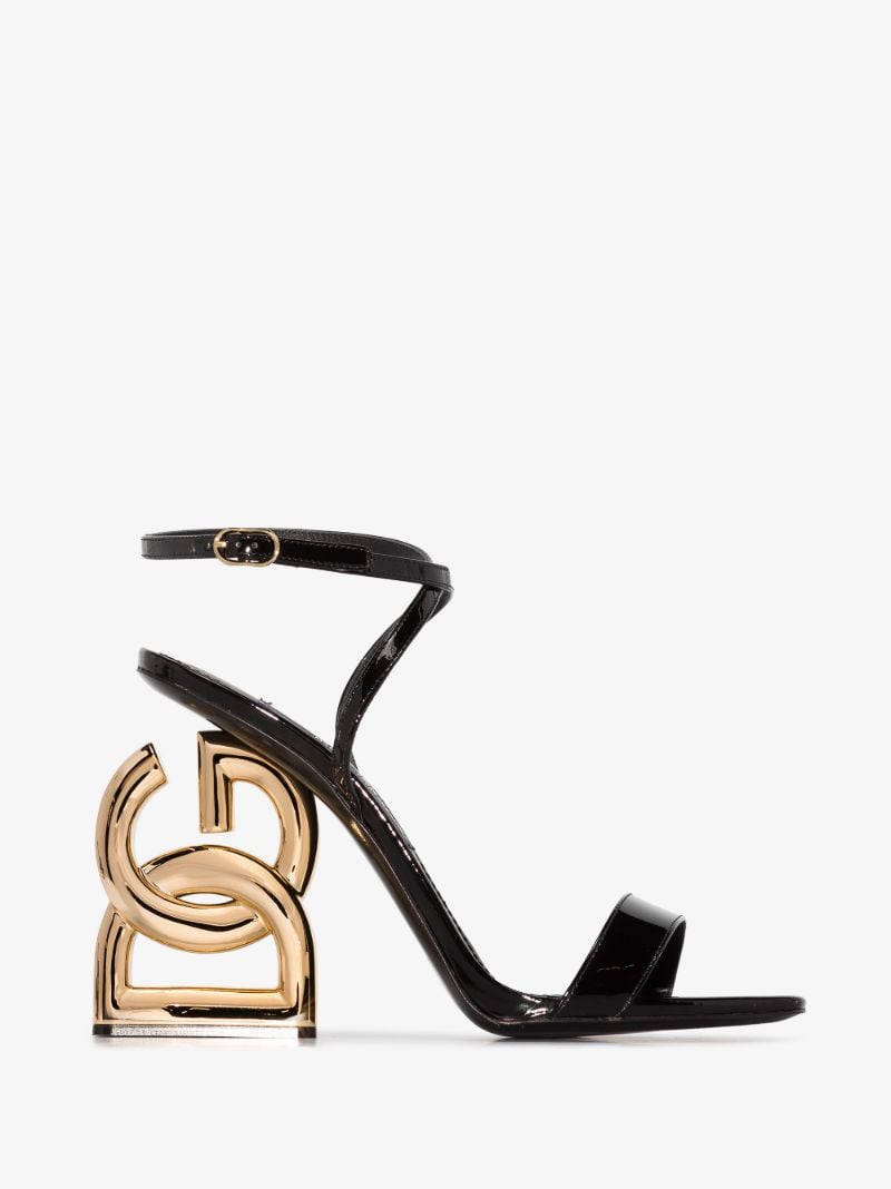 Black Pop Heel 105 Patent Leather Sandals