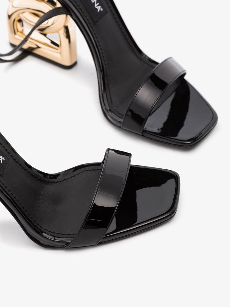 Black Pop Heel 105 Patent Leather Sandals