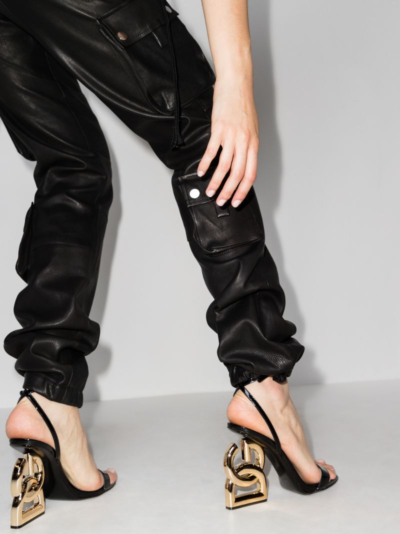 Black Pop Heel 105 Patent Leather Sandals